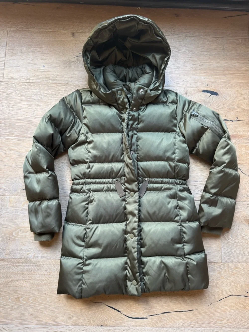 Girls' DOWN Puffer Olive Green Puffer Hooded Coat Sz L /10 great cond PriceFirm!